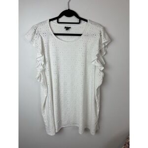 Torrid Blouse Women's 5 Ruffle Eyelet Boho Flutter Short Sleeve White Shirt Top